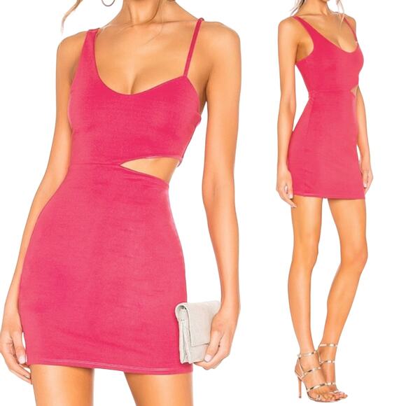 H:ours Lambert Mini Dress Asymmetric Cut Out Waist Adjust Bodycon Pink Womens XS - Picture 1 of 8